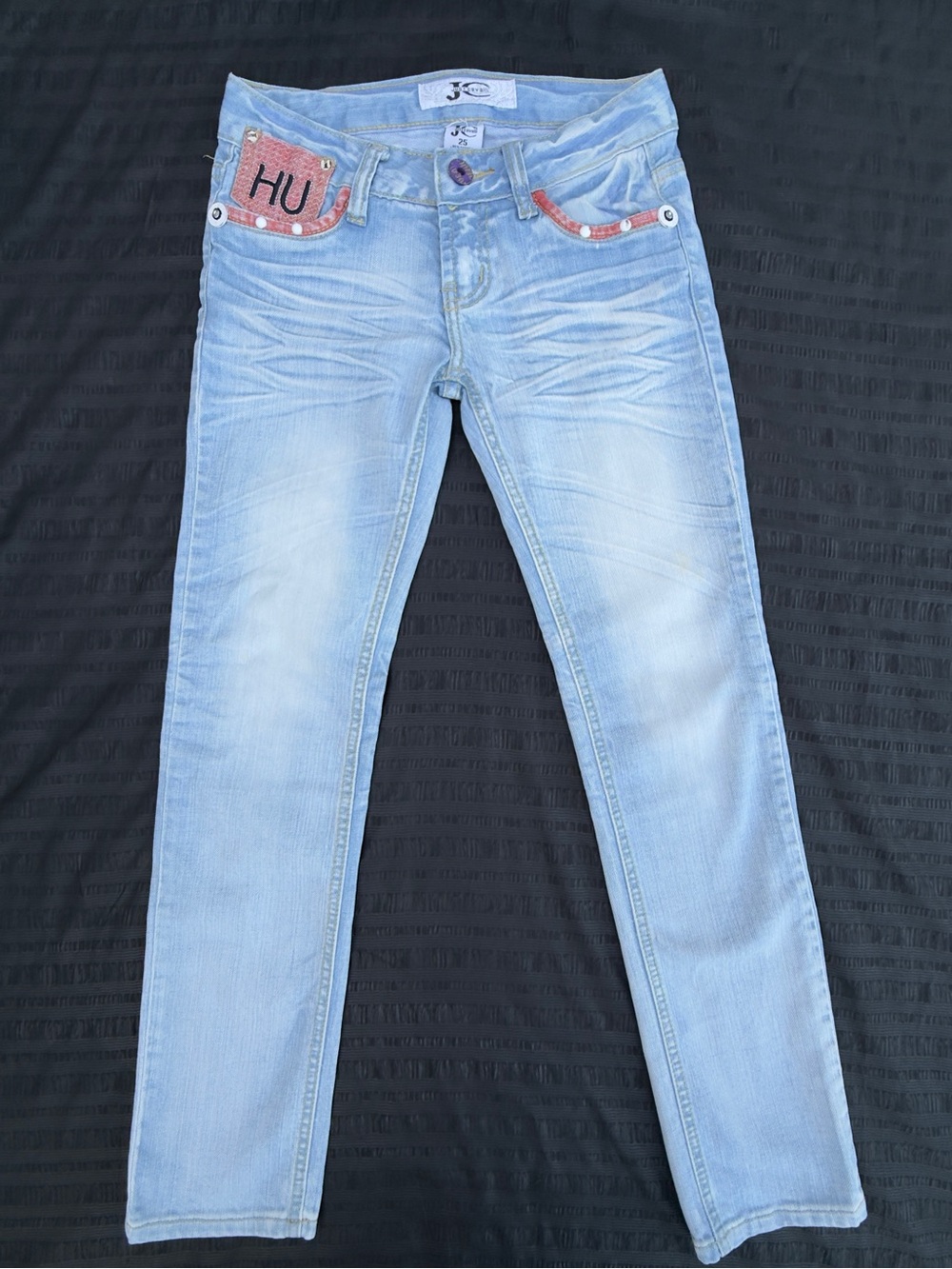 VTG (Y2K era) Just Cavalli Light Blue Denim Jeans with Purple Button Accent